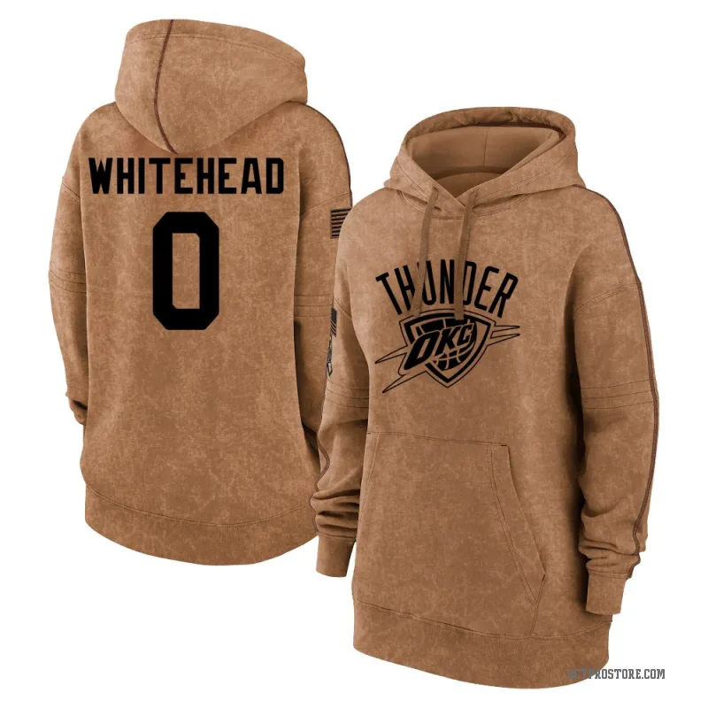 Dariq Whitehead Women's White Oklahoma City Thunder Brown 2023 Salute to Service Pullover Hoodie